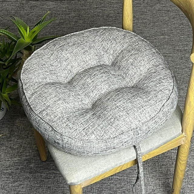 Xiao Hua Juego de 2 cojines gruesos de color liso con cordones para sillas de comedor, con base antideslizante, 40 x 40 x 10 cm, redondos, gris claro
