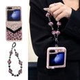 thumbnail image 4 of Compatible for Samsung Galaxy Z Flip 4 Case with Beaded Wrist Strap, Fluffy Leopard Print Pattern with Bling Design Case for Women Girls Hard PC Drop Protection Cover for Galaxy Z Flip 4, Pink, 4 of 11
