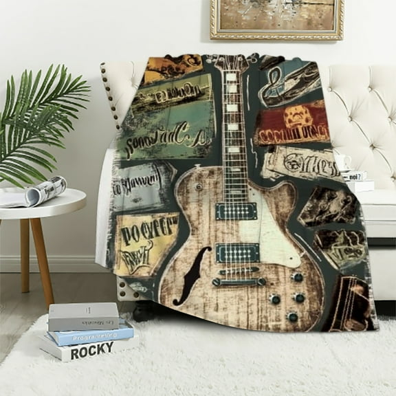 Autua Guitar Music Lovers Gifts: Decor Throw Blanket - Soft Flannel Guitar Blanket for Couch, Bed 40x50in