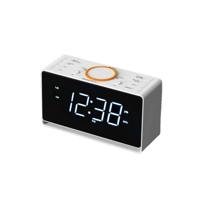 Reloj Despertador Doble C/fm Radio Bluetooth 5.3 Y Bocina Malubero Blanco