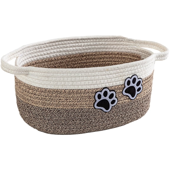 Dog Toy Basket Bins with Handle, Cute Empty Baby Gift Storage Baskets with 2 Paws, Woven Cotton Rope Nursery Organizer Bins
