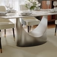 thumbnail image 5 of POVISON 79" Modern Dining Table for 6-8, Rectangular Gold Glossy Sintered Stone Dining Table, Marble-Look Tabletop with Dark Gray Carbon Steel Base, 5 of 10