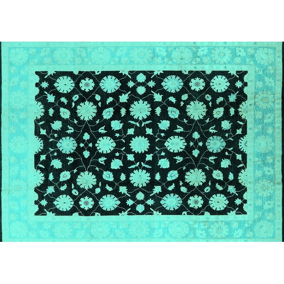 Ahgly Company Indoor Rectangle Oriental Turquoise Blue Traditional Area Rugs, 2' x 5'