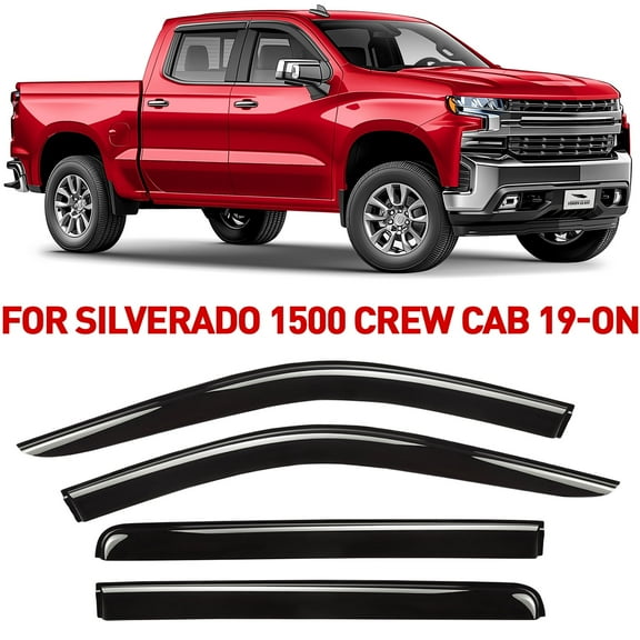 Voron Glass Tape-on Extra Durable Rain Guards for Trucks Chevrolet (Chevy) Silverado/GMC Sierra 2019-2026 Crew Cab,Window Deflectors,Vent Window Visors,4 Pieces - 120086