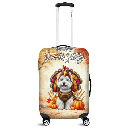 Happy Thanksgiving West Highland White Terrier Turkey Costume Pumpkins Autumn Leaves Travel Luggage Cover Westie Westy Dog Lover Suitcase Dust Protective Decor - 13014