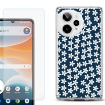 Phone Case for Cricket Icon Pro 2026, with Screen Protector, by OneToughShield - Flower/Blue