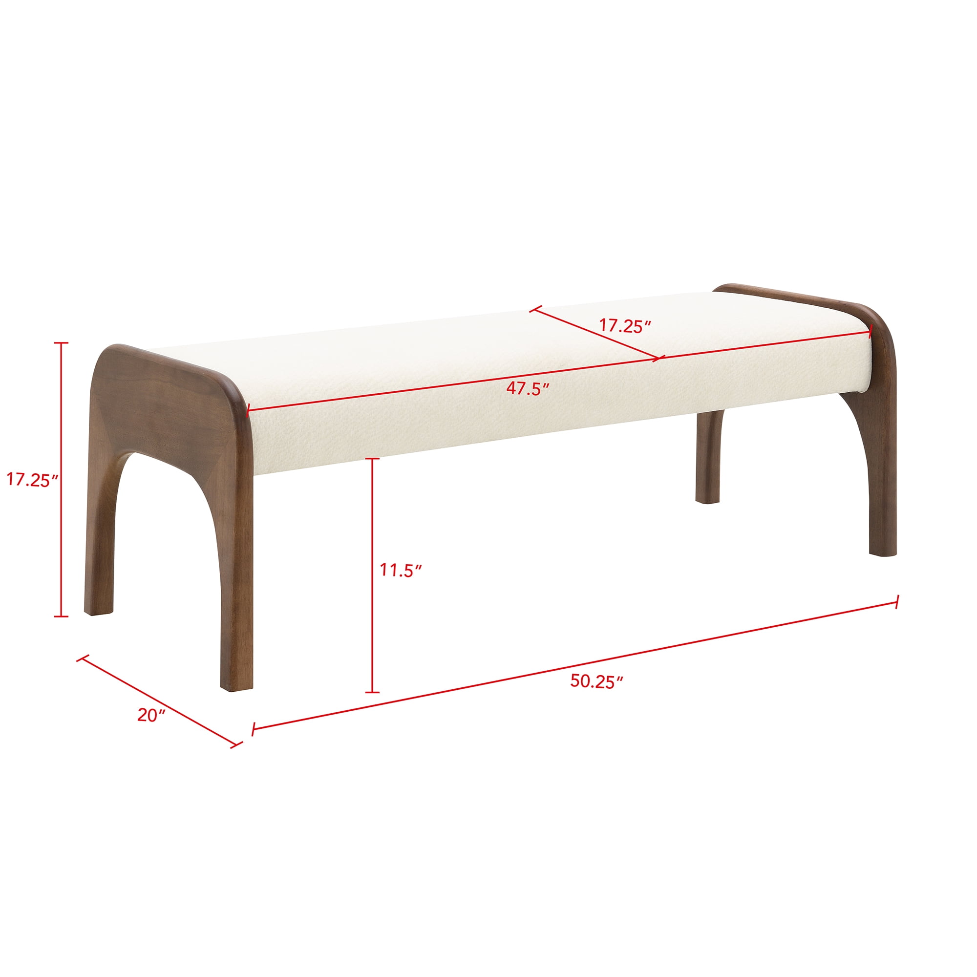50.25 Inch Upholstered Long Bench, Modern Dining Bench with Soft Chenille Fabric and Rubber Wood Legs, 6 Inch Thick Padded Seat for Kitchen Table Bedroom Entryway, Beige