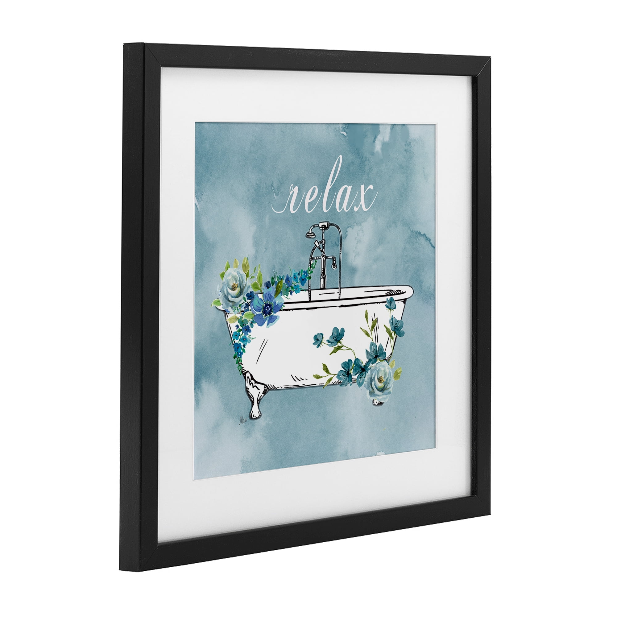 Stupell Industries Floral Bathroom Rules Relax Black Framed Print Under Glass, design by Nan