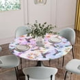 thumbnail image 5 of Pink Purple Hummingbird Round Tablecloth for 55-60 Inch Tables,Fitted Table Cover with Elastic Edge,Spring Watercolor Flowers Leaf Plant Waterproof Outdoor Table Cloth Protector for Patio Dinner, 5 of 9