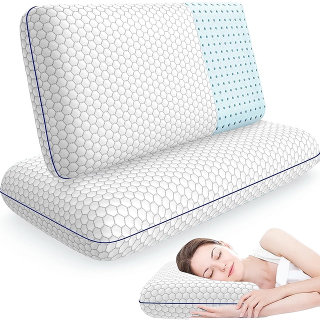 Juego de 2 almohadas de espuma viscoelástica CushyOasis Queen, gris