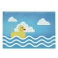 thumbnail image 1 of Rubber Duck Cutting Board, Yellow Toy on Wavy Water Inspired Stripes Clouds, Decorative Tempered Glass Cutting and Serving Board, Large Size, Yellow White Blue, by Ambesonne, 1 of 1