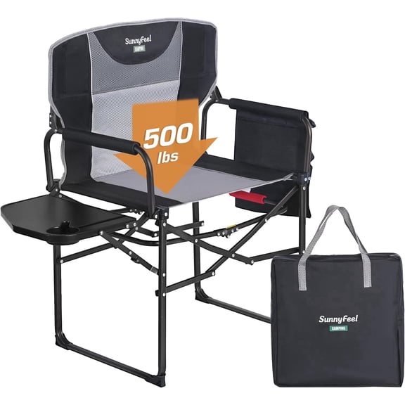 Sunnyfeel Oversized Camping Directors Chair 500 LBS Heavy Duty, Portable Folding Chairs with Side Table, Pocket for Beach, Fishing,Trip,Picnic,Lawn