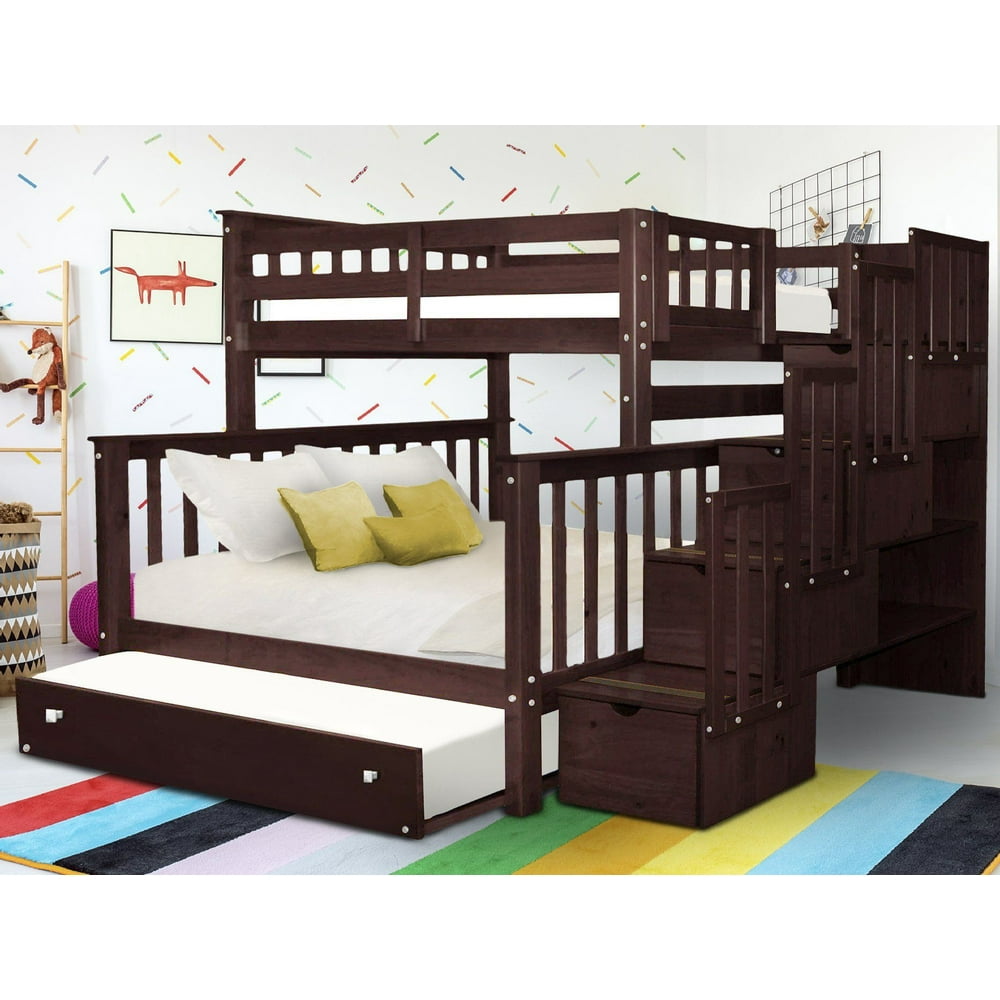 Bedz King Stairway Bunk Beds Twin over Full with 4 Drawers in the Steps