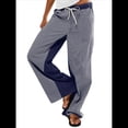 thumbnail image 3 of Pantalones de Rayas de Tiro Bajo para Mujer, Estilo Bohemio, con Cordón Ajustable y Pernera . Azul Marino L, 3 of 10
