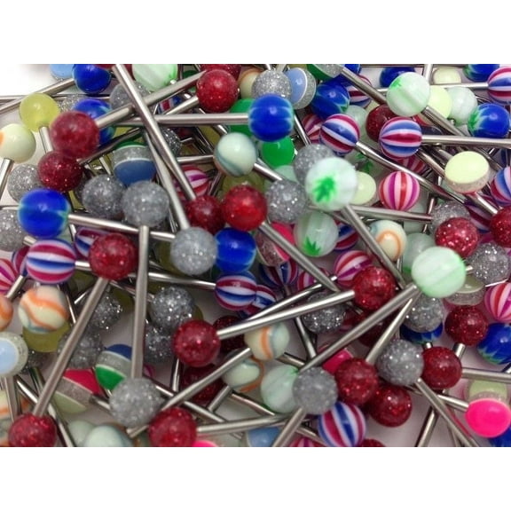 Lot Of 100 Mixed Tongue Rings Straight Barbells 14 Gauge 5/8"-16mm