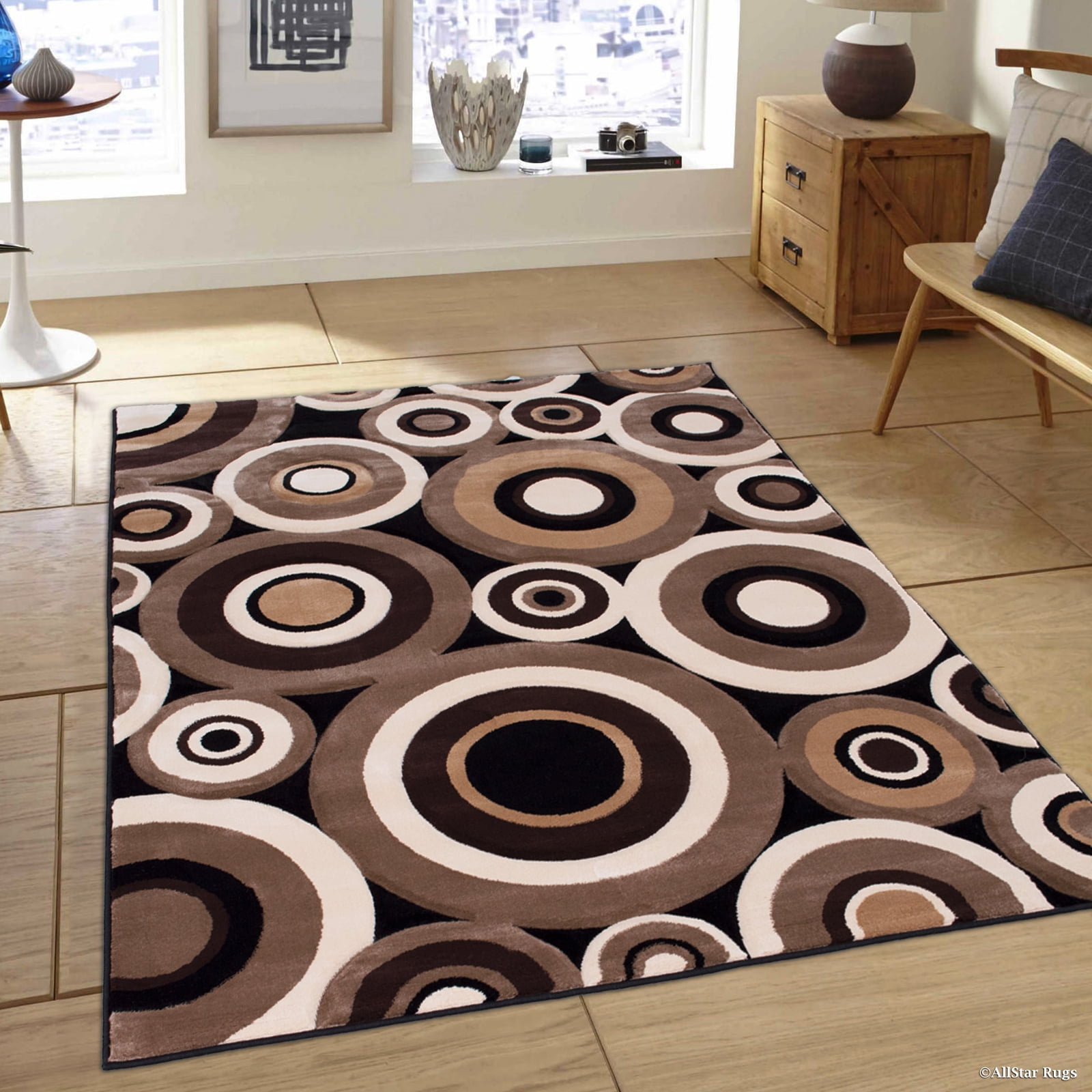 Allstar Black Carved Circles Modern Geometric Area Rug (3' 9" x 5' 1
