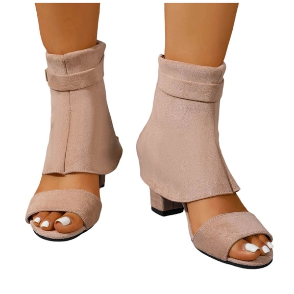Purcolt Women's Summer Open Toe Booties Sandals Faux Suede Strap Wrap up Pump Boots Casual Block Heeles Dress Shoes with Zipper Back