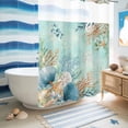 thumbnail image 5 of No Hook Shower Curtain, Teal Beach Coastal Shower Curtains for Bathroom with See Through Top Window, Summer Nautical Coral Shell Botanical Waterproof & Washable Bath Curtain 60"x72", 5 of 9