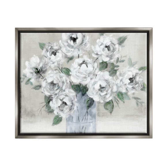 Stupell Industries Traditional White Flower Bouquet Painting Luster Gray Floating Framed Canvas Print Wall Art, Design by Carol Robinson