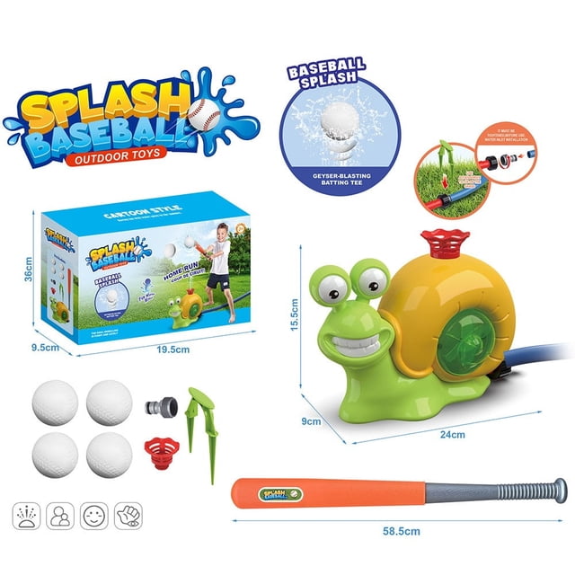 Juguete de béisbol con rociador de agua para niños que juegan al aire libre, juego de agua de verano 2 en 1 con caracol, pelota de béisbol con rociador de agua giratorio de 360° para niños y niñas,