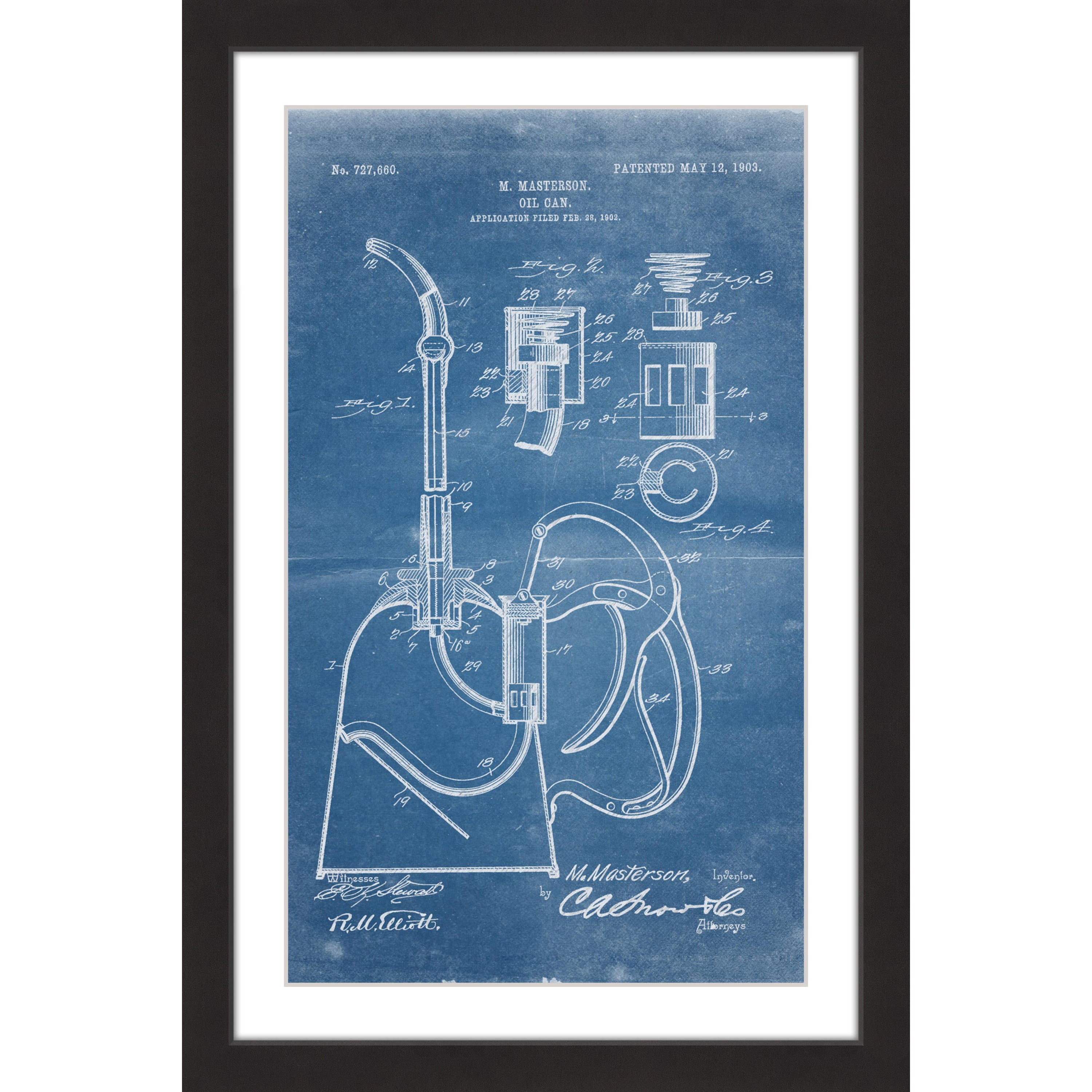 Marmont Hill - "Oil Can 1903 Blueprint" by Steve King Framed Painting Print
