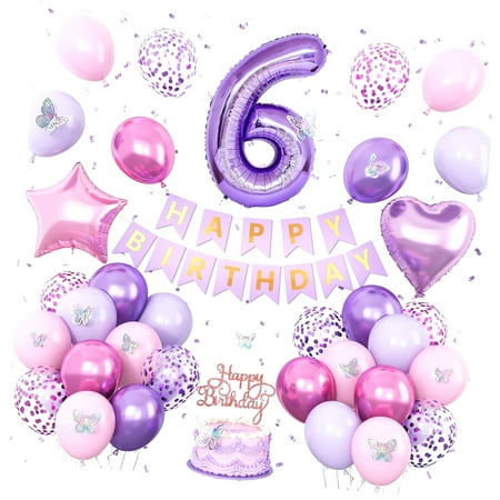 SKYSONIC Sweet 16 Party Decorations, Lavender Birthday Decor for Girls Number Foil Balloons Cake Topper Butterfly Stickers for 16th Birthday Party