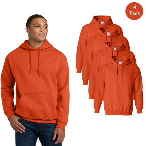 Gildan Men's Heavy Blend Pocket Hooded Sweatshirt, Long Sleeve Pullover Hoodie, Orange, 4-Pack, S