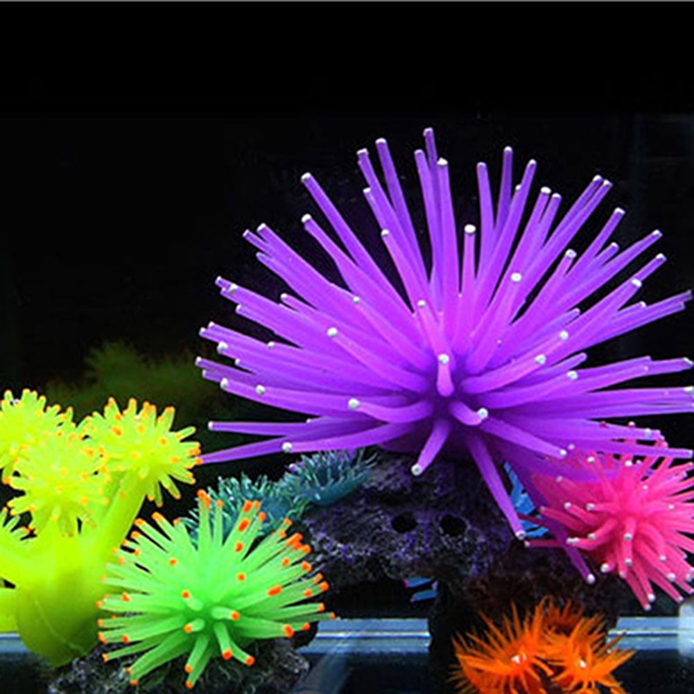 POPETPOP Fish Tank Decor Glowing Effect Artificial Coral Plant,Silicone Coral Ornament for Fish Tank Aquarium Decor-Yellow
