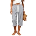 thumbnail image 4 of Tqcoqu Women's Waffle Knit Capri Pants Drawstring Waist Side Pockets Summer Beach Casual Pants,Gray Women's S-XXL, 4 of 6