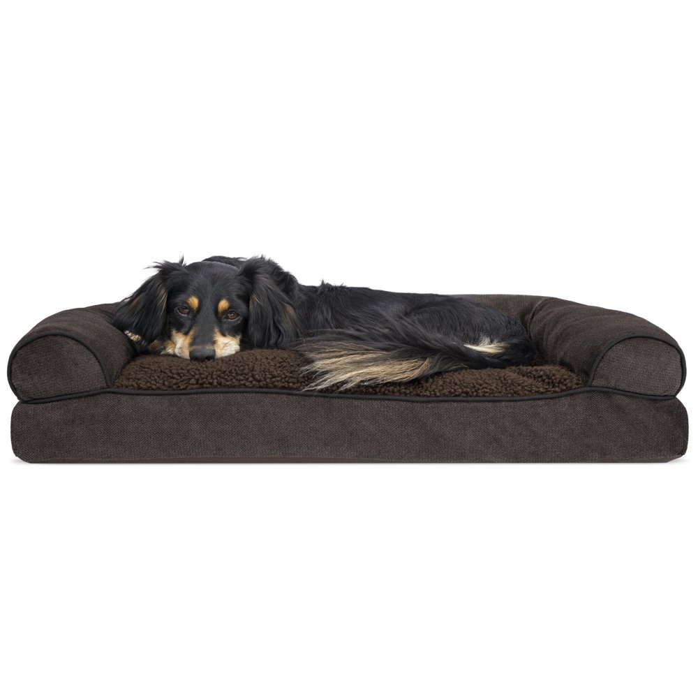 FurHaven Pet Dog Bed Faux Fleece & Chenille Soft Woven Pillow Sofa