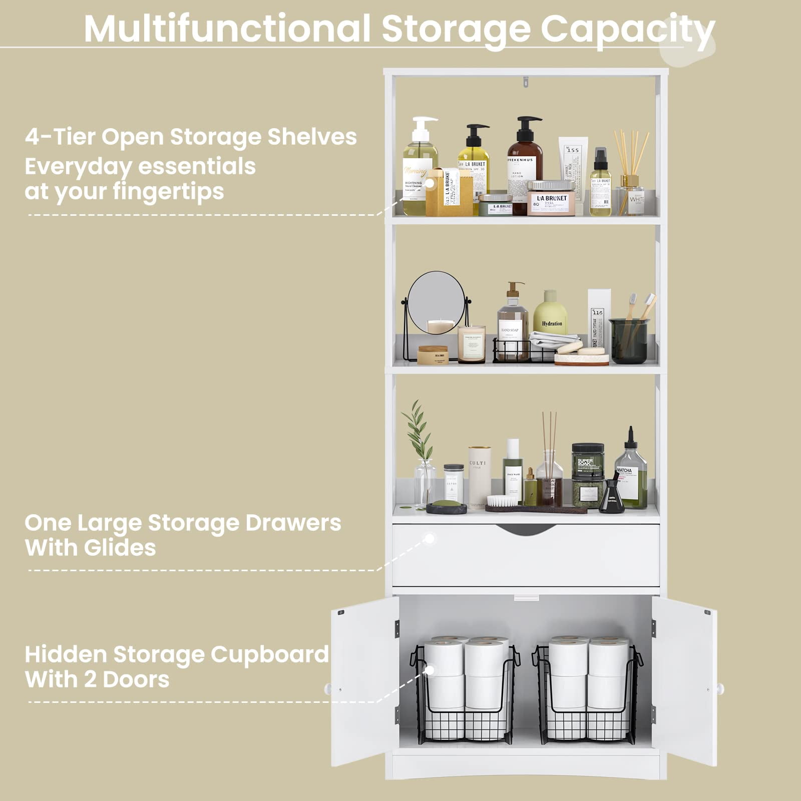Tall Kitchen Pantry Cabinets with Microwave Shelf & Drawer, Bathroom Storage Cabinet/Sideboard Storage Cabinet for Home Office, White