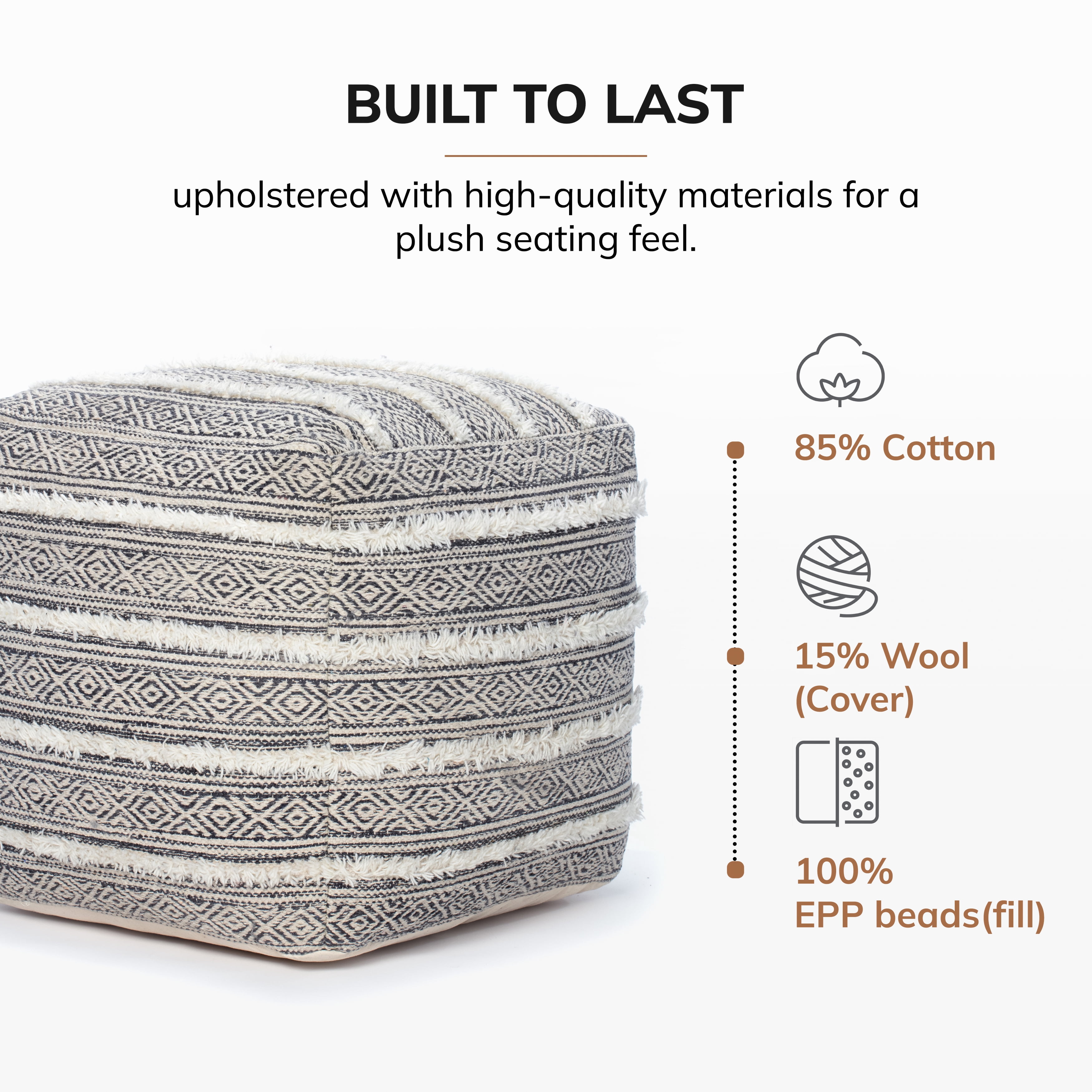 Anji Mountain Textured Handmade Cotton Poufs, Gray
