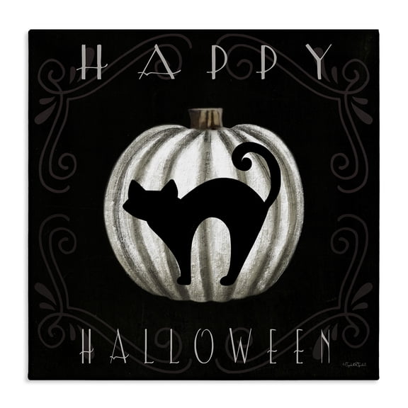 Stupell Industries Cottage Happy Halloween Cat & Pumpkin Canvas Art, 17 x 17, by Elizabeth Tyndall