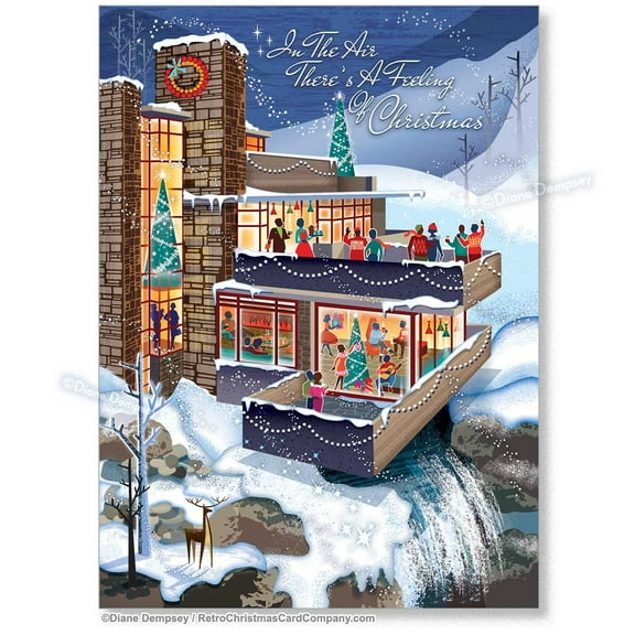 Falling Snow Mid-Century House Christmas Cards | Package of 8