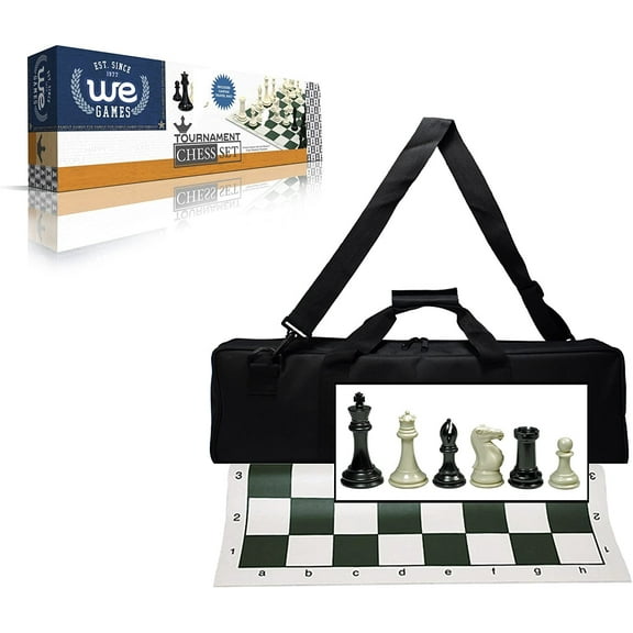 WE Games Complete Tournament Triple Weighted Chess Set, Green Roll-up Board