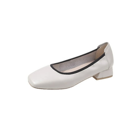 

Ritualay Women s Pumps Slip On Boat Shoes Chunky Pump Shoe Casual Anti-Slip Heeled Sandals Office Wedding Square Toe Beige 5.5