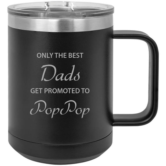 Only The Best Get Promoted PopPop Stainless Steel Vacuum Insulated 15 Oz Travel Coffee Mug with Slider Lid, Black