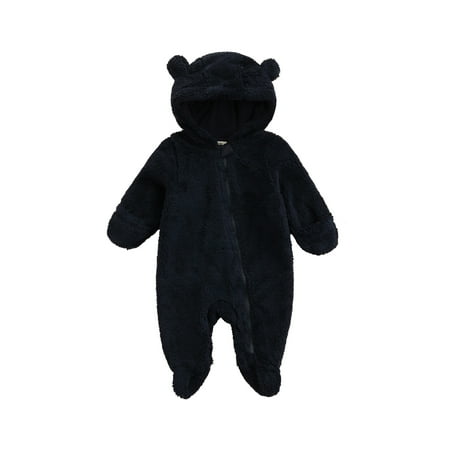 

Binpure Baby’s Solid Color Plush Hooded Long Sleeve Zipper Footed Jumpsuit