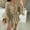 Beige, variant on Zedker Women's Solid Color Mini Dresses Summer V-Neck Short Ruffle Hem Short Wrap Dresses, Plus Size White L