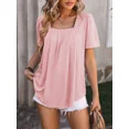 thumbnail image 3 of Camiseta de Jacquard plisada con cuello cuadrado para mujer, camisetas de manga corta de burbuja, Tops de Color sólido, camisetas informales de viaje para mujer, estilo dulce, 3 of 4