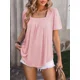 thumbnail image 4 of Camiseta de Jacquard plisada con cuello cuadrado para mujer, camisetas de manga corta de burbuja, Tops de Color sólido, camisetas informales de viaje para mujer, estilo dulce, 4 of 5