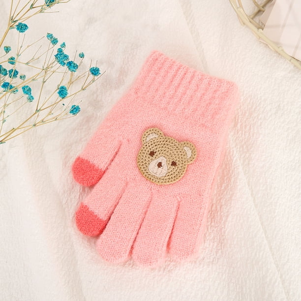 Guantes para niños, cálidos, de invierno, con forro polar, gruesos, de cinco dedos, multidedos, para niñas, de dedos completos, resistentes al frío