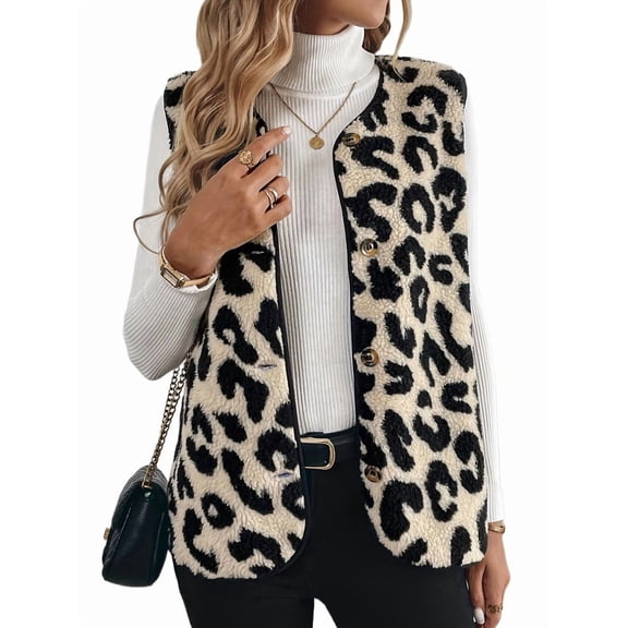 Women'S Y2k Leopard Print Vest Top Button Down Sleeveless Jacket Outerwear Colorful M