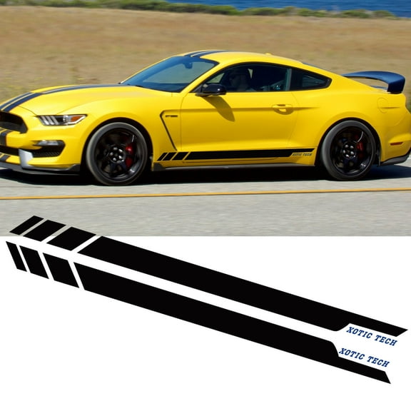 Xotic Tech 2pcs Glossy Black Car Side Skirt Stripe Sticker Door Molding Decal Trim for Ford Mustang 2015-2018, Car Exterior Decoration