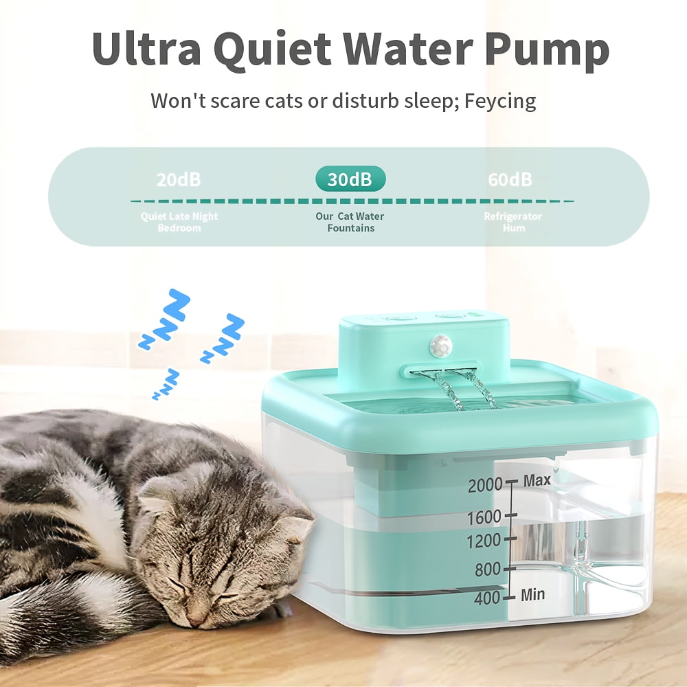 MASBRILL Wireless Cat Water Fountain 60oz/2L Automatic Water Dispenser For Pets Battery Operated Infrared Induction Cat Fountain,Ultra Quiet Pet Drinking Fountain BPA-Free,Blue