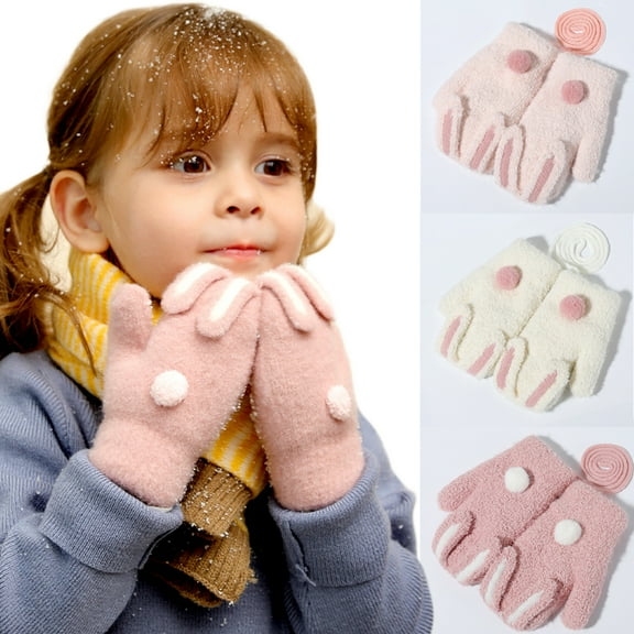 Dalrosia Cute Rabbit Toddler Mittens for Baby Girls Winter Warm Lined Knit Mittens Cartoon Kids Gloves 2-6T
