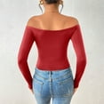 thumbnail image 4 of Tops for Women Long Sleeve Off Shoulder Solid Color Regular Blouse Red Womens Blouse, 4 of 4