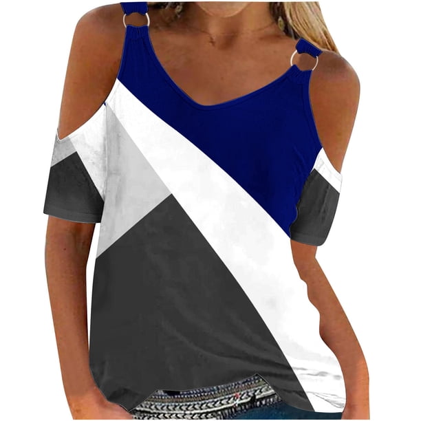 Camisas de Manga Corta para las Mujeres Blusa de Cuello Redondo de Impresión Casual, Top de Algodón de Imitación Ligero para el Hogar, el Uso Diario Y las Cuatro Estaciones