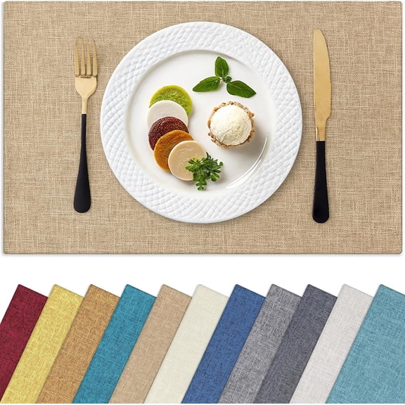 Cloths Placemats for Dining Table Set of 6 Heat Resistant Washable Cotton Linen Blend Mats Easy to Clean Place Mats Indoor Outdoor Party Kitchen Decoration 13" x 19" Flaxen