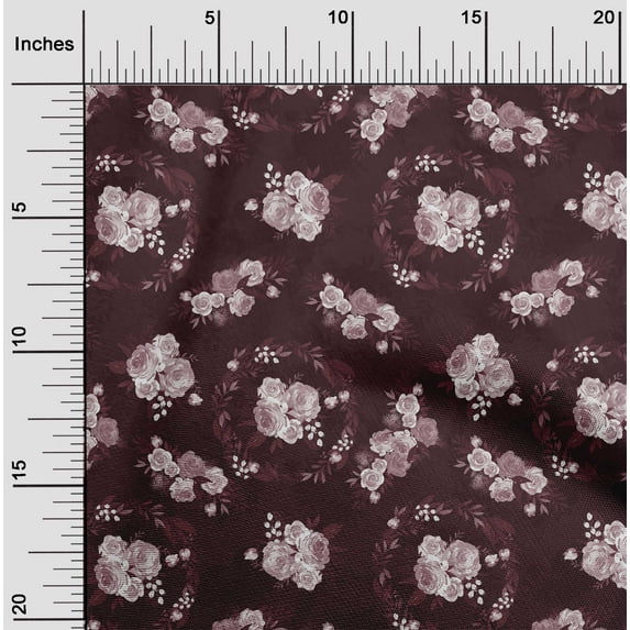 oneOone Silk Tabby Maroon Fabric Florals Sewing Fabric By The Yard Printed Diy Clothing Sewing Supplies 42 Inch Wide